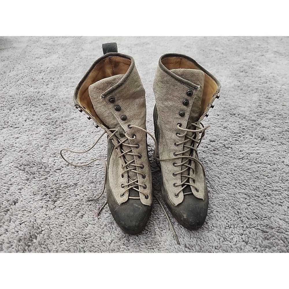 Rag & Bone bLibee Boots Womens 10 Khaki Gray Canvas Suede Lace Up Ankle EU 40